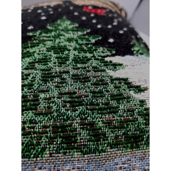 Vintage Christmas Tapestry Throw Pillow With Forest Scene & Cardinal Design - Picture 5 of 7